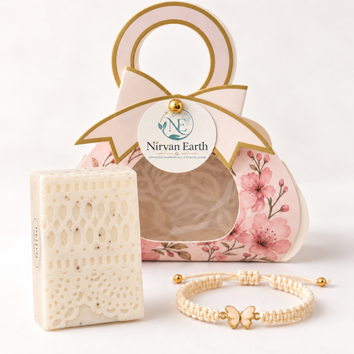Rectangular Olivo handmade soap and cream butterfly bracelet with floral gift packaging