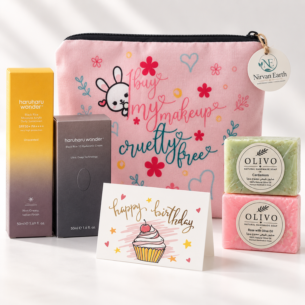 Cruelty-Free Glow Gift Pouch with optional Happy Birthday message card