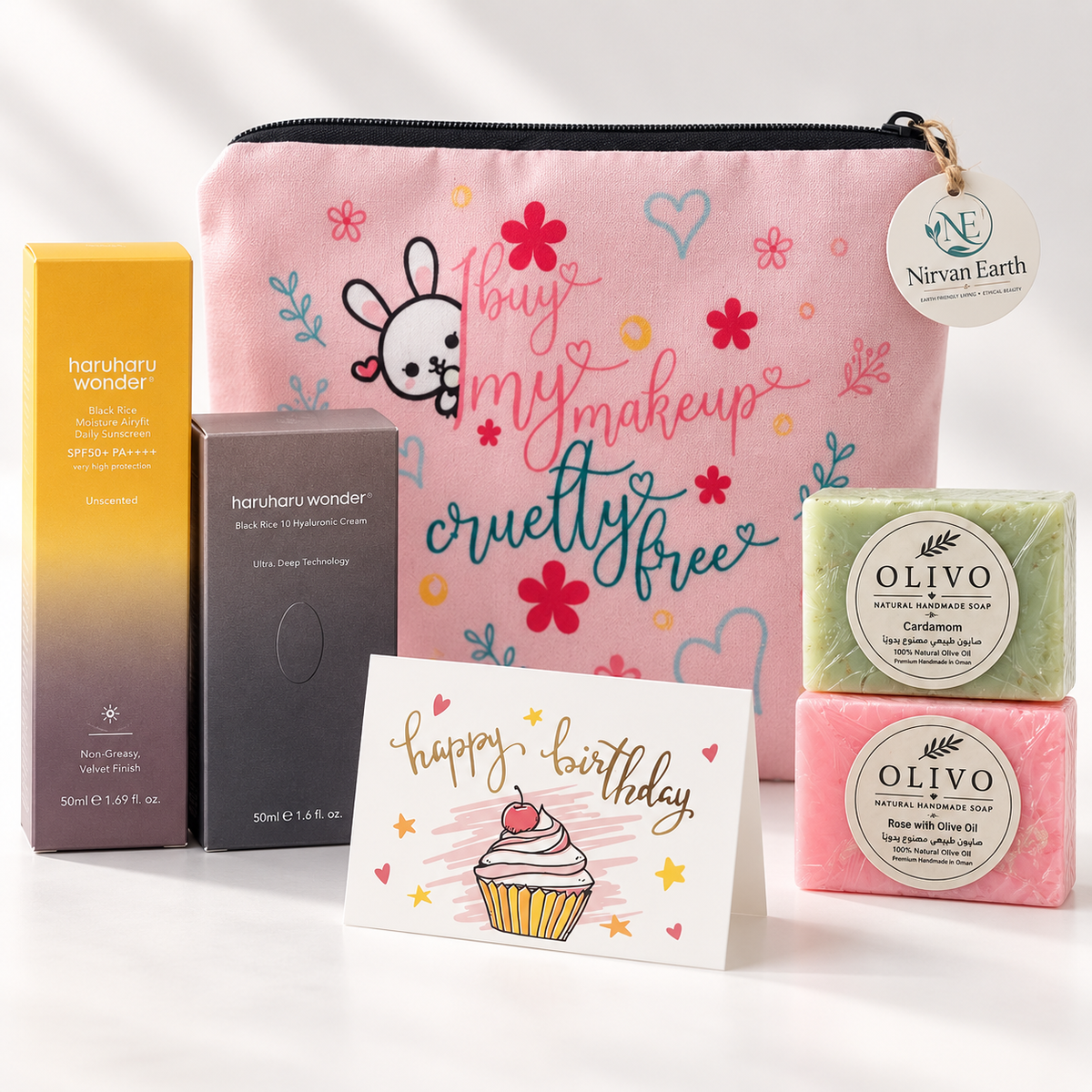 Cruelty-Free Glow Gift Pouch with optional Happy Birthday message card