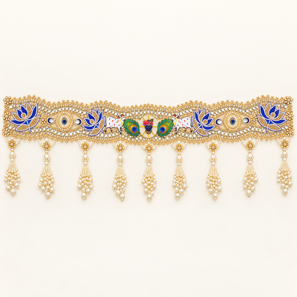 Nirvan Earth premium peacock and lotus festive toran with pearl tassels