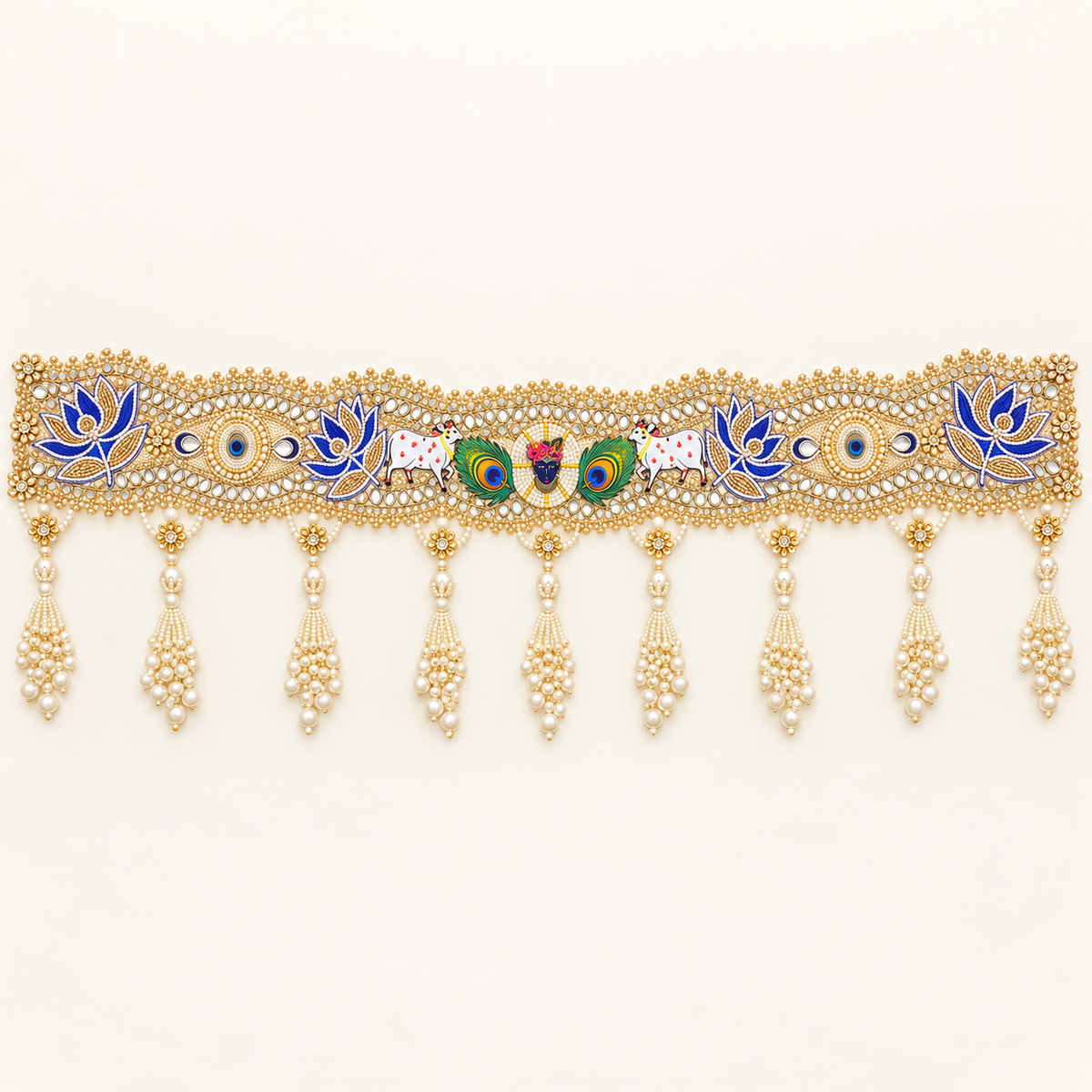 Nirvan Earth premium peacock and lotus festive toran with pearl tassels