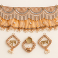 Premium champagne gold pearl toran festive decor set with Shubh Labh and tealight holder