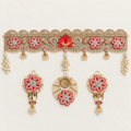 Premium red lotus toran festive decor set with Shubh Labh and tealight holder